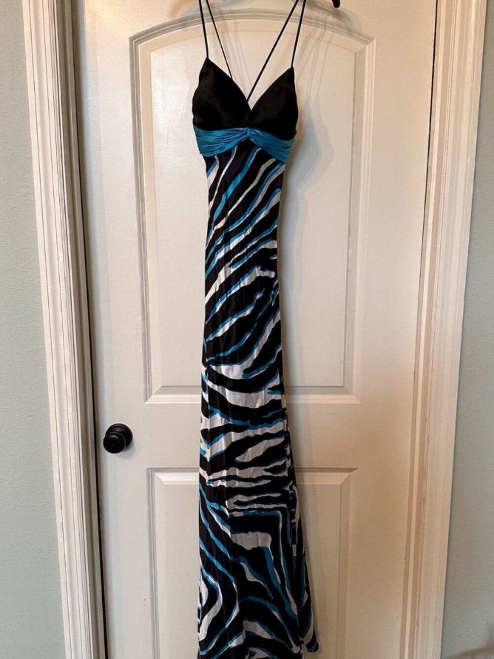 Cache - Black & Turquoise Zebra Print Y2K Formal Dress - Perfect Condition!